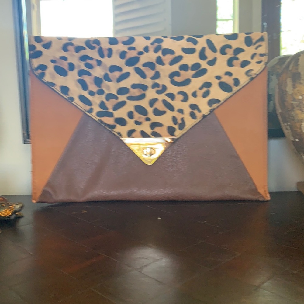 Leopard cowhide color blocked envelope bag